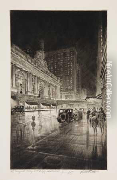 Grand Central, Night Oil Painting - Walter Little