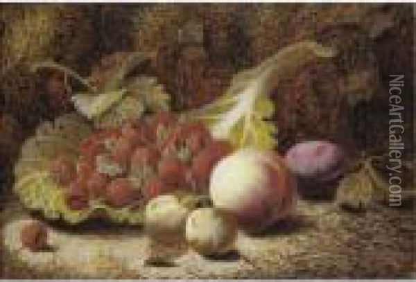 Still Life With Grapes; Still Life With Raspberries Oil Painting - Oliver Clare