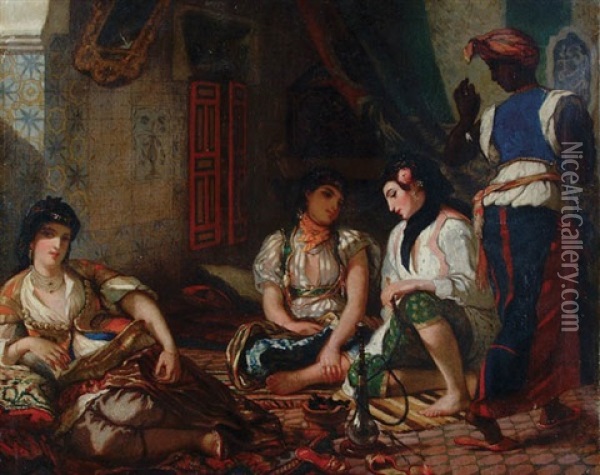 The Women Of Algiers Oil Painting - Eugene Delacroix