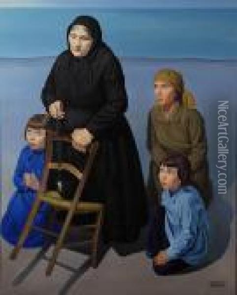 Famiglia Sulla Spiaggia Oil Painting - Cagnaccio Di San Pietro