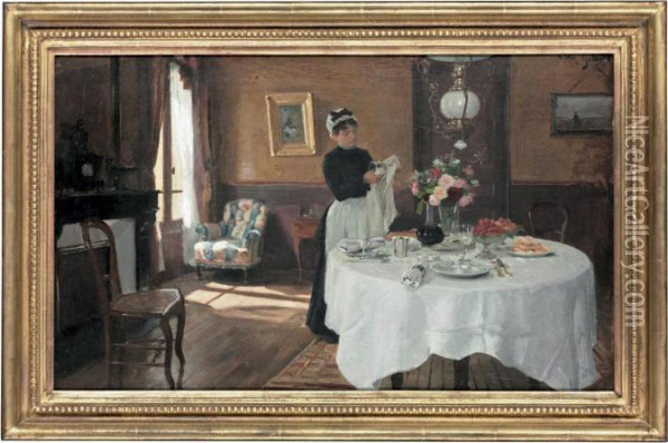 Laying The Table Oil Painting - Victor-Gabriel Gilbert