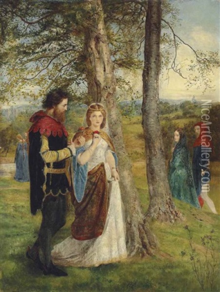 Sir Lancelot And Queen Guinevere Oil Painting - James Archer