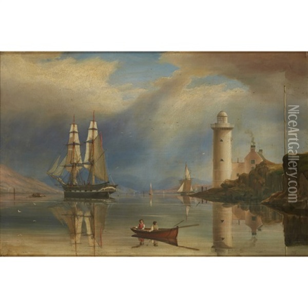 Shipping Off The Cloch Lighthouse Oil Painting - William Clark