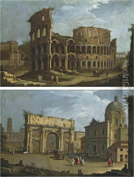 Views Of Rome: The Colosseum; Oil Painting - Bernardo Canal