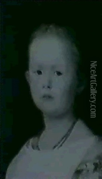 Brustbild Eines Kleinen Blonden Madchens In Weissem         Kleid Mit Korallenketten Im Dreiviertelprofil Oil Painting - Ludwig Knaus