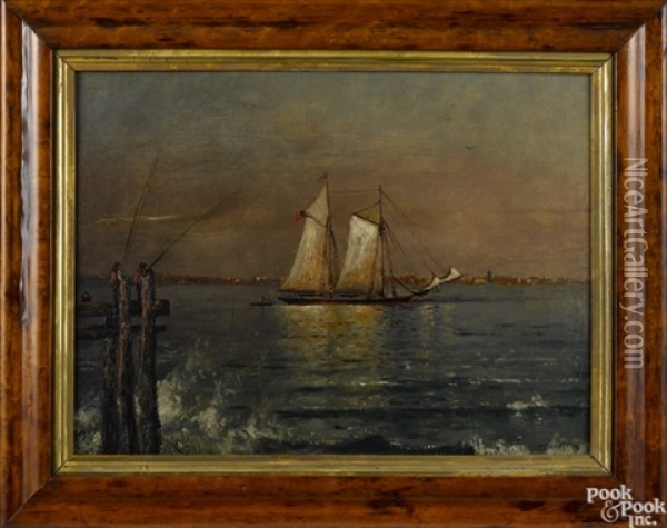 Coastal Scene With Fishermen And An American Ship Oil Painting - Edmund Darch Lewis