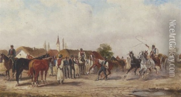Ungarischer Pferdemarkt Oil Painting - Alexander von Wagner