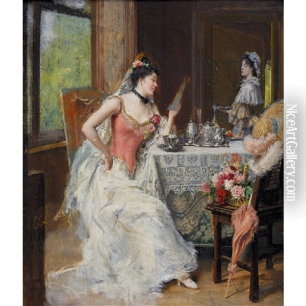 Elegante Dame Beim Lesen Der Zeitung Oil Painting - Giuseppe Castiglione