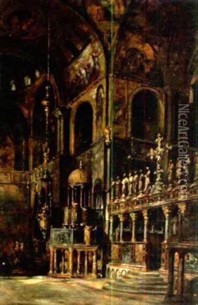 Interior Of St. Mark's Cathedral, Venice Oil Painting - Richard Hendorf