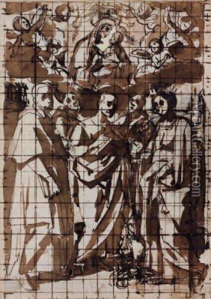 Vierge A L'enfant Entouree De Saints Oil Painting - Giulio Cesare Bedeschini