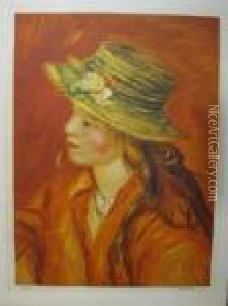 Femme Au Chapeau De Profil Oil Painting - Pierre Auguste Renoir