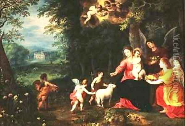 Madonna and Child with Angels Oil Painting - Jan & Balen, Hendrik van Brueghel