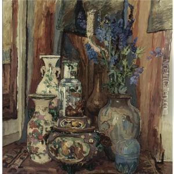 A Still Life With Chinese Vases Oil Painting - Willem Roelofs