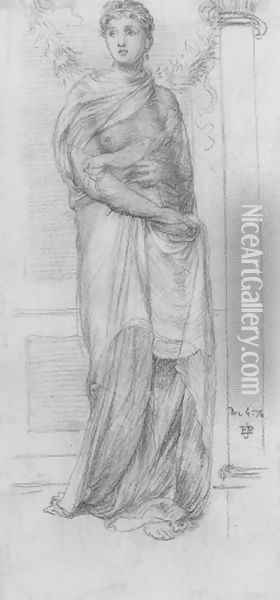 Study of a standing woman in heavy drapery Oil Painting - Sir Edward John Poynter