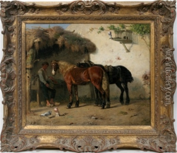 Horses In Stable Oil Painting - Hendrikus Alexander Van Ingen