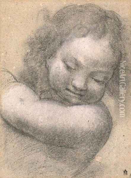 A putto looking down, half-length Oil Painting - Milanese School