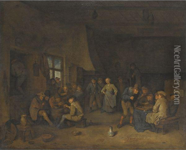 A Tavern Scene With Figures Playing Chess Oil Painting - Egbert Jaspersz. van, the Elder Heemskerck
