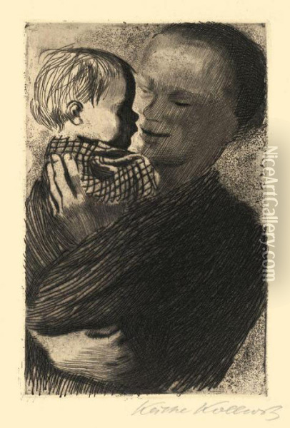 Mutter Mit Kind Auf Dem Arm Oil Painting - Kathe Kollwitz