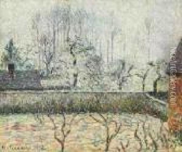 Paysage Avec Maisons Et Mur De Cloture, Givre Et Brume,eragny Oil Painting - Camille Pissarro