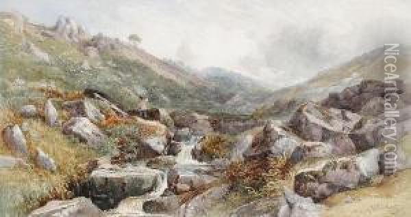 A Boy Fishing A Moorland Stream Oil Painting - Philip Mitchell