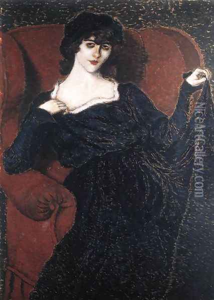 Zorka Banyai in a Black Dress 1911 Oil Painting - Jozsef Rippl-Ronai
