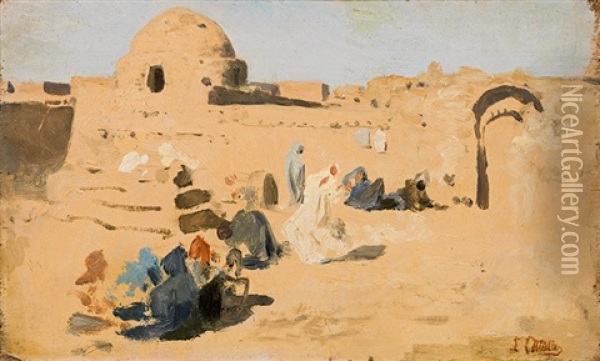 Elementary School In Upper Egypt (nature Study) Oil Painting - Carl Leopold Mueller