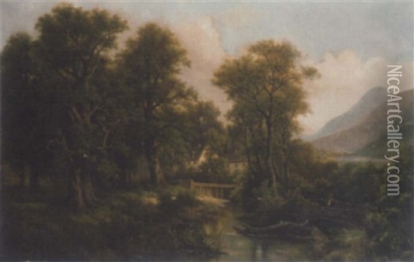Gebirgslandschaft Mit Fluss Oil Painting - Josef Burgaritzky