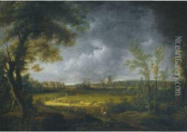 A Panoramic View Of A Valley With The Schloss Tiefenau In The Fardistance Oil Painting - Johann Alexander Thiele