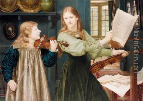 The Duet, Portrait Of Alexandra,
 Daughter Of Rev. G. Kitchin And Winifrid, Daughter Of The Painter Oil Painting - Henry Holiday