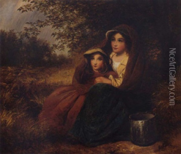 Sheltering From The Rain Oil Painting - Edward John Cobbett
