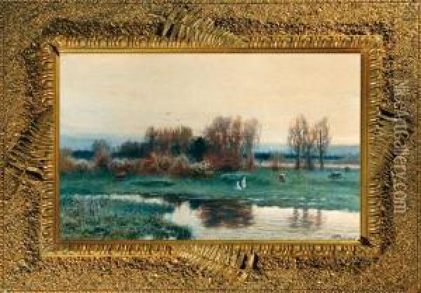 Pastuszkowie Nad Rzeka Oil Painting - Michal Pociecha