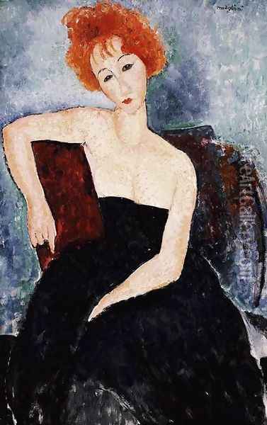 Young Redhead in an Evening Dress Oil Painting - Amedeo Modigliani