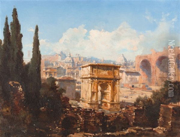 Blick Uber Das Forum Romanum In Rom Oil Painting - Ludwig Theodor Choulant