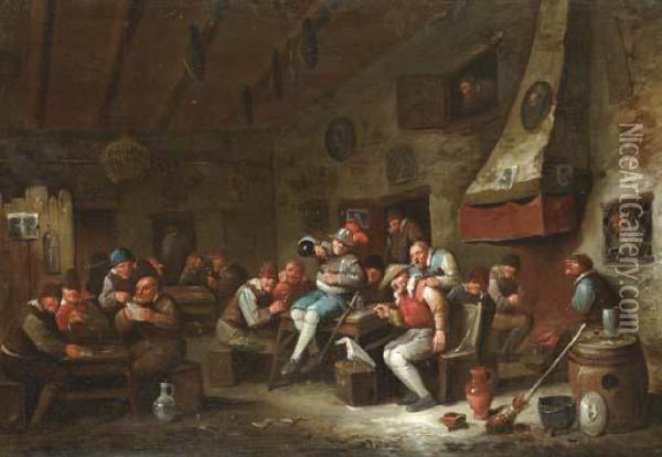 Boors Carousing In A Tavern Oil Painting - Egbert Jaspersz. van, the Elder Heemskerck
