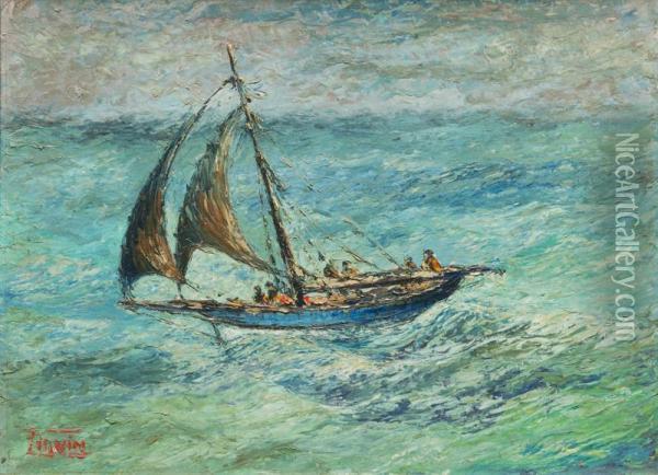 Bateau En Mer Oil Painting - Claude Firmin-Goy