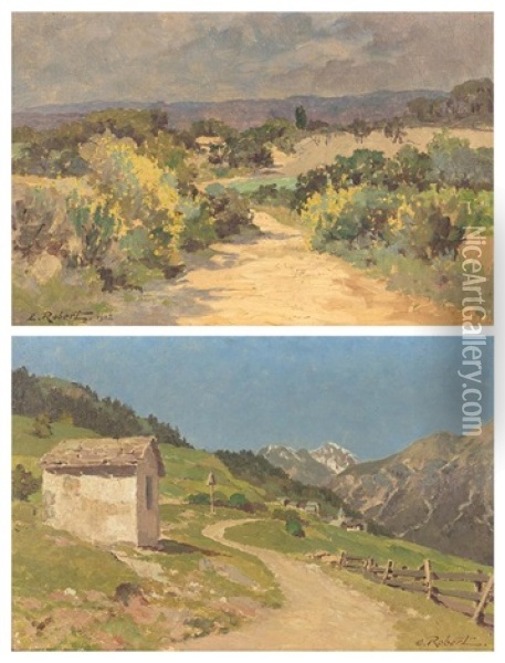 Chapelle Pleumna; Temps D'orage A Aix En Provence (2 Works) Oil Painting - Emile Robert