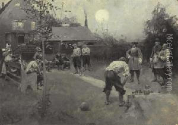 Bowling Oil Painting - Howard Pyle