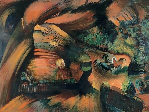 Fatastc Landscape 1935 Oil Painting - Vilmos Perlrott-Csaba