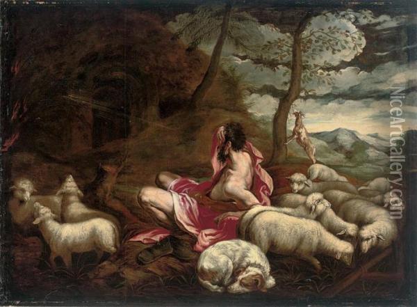 Moses And The Burning Bush Oil Painting - Jacopo Bassano (Jacopo da Ponte)