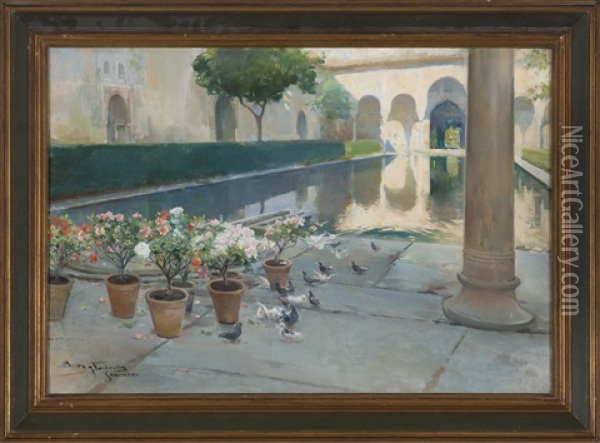 Patio De Los Arrayanes De La Alhambra Oil Painting - Arcadi Mas y Fondevila