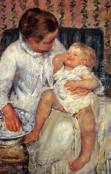 Mother about to Wash her Sleepy Child, 1880 Oil Painting - Mary Cassatt