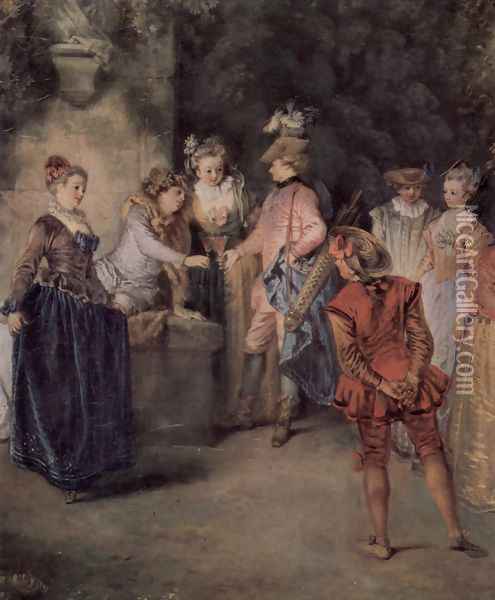L'amour au théâtre français Oil Painting - Jean-Antoine Watteau