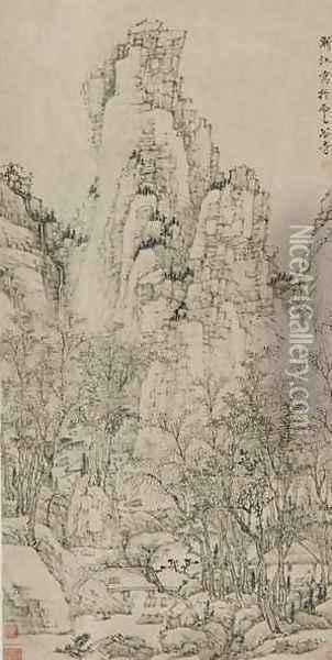 Cloudy Valley Retreat in the Yellow Mountains Qing dynasty Oil Painting - Hongren