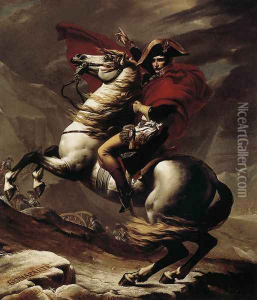 Bonaparte, Calm on a Fiery Steed, Crossing the Alps 1801 Oil Painting - Jacques Louis David