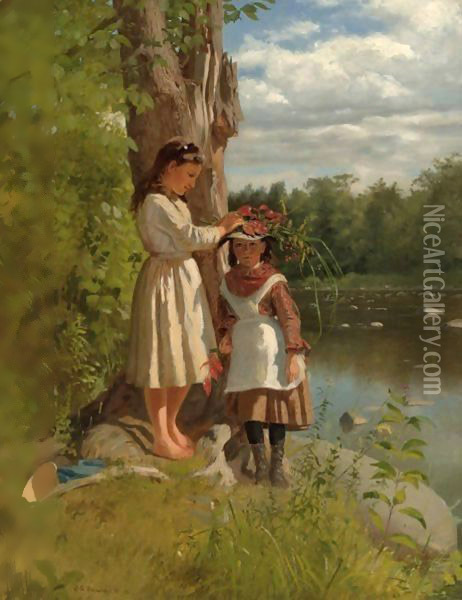 By The Stream Oil Painting - John George Brown