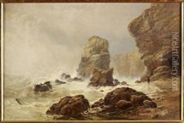 On The Northumberland Coast Oil Painting - George Blackie Sticks