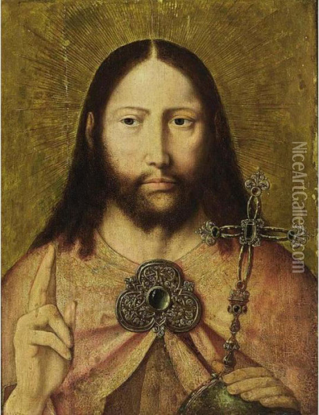 Christ As Salvator Mundi Oil Painting - Quinten Metsys