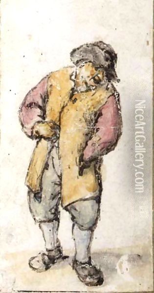 Standing Peasant, His Left Hand In His Coat Pocket Oil Painting - Adriaen Jansz. Van Ostade