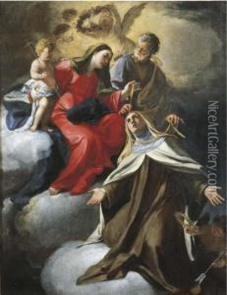 La Sacra Famiglia Impartisce Il Collare A Santa Teresa D'avila Oil Painting - Domenico Antonio Vaccaro