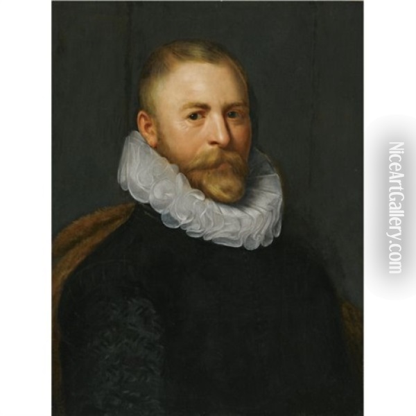 Portrait Of A Man, Wearing A Black Costume With A White Ruff Oil Painting - Gortzius Geldorp